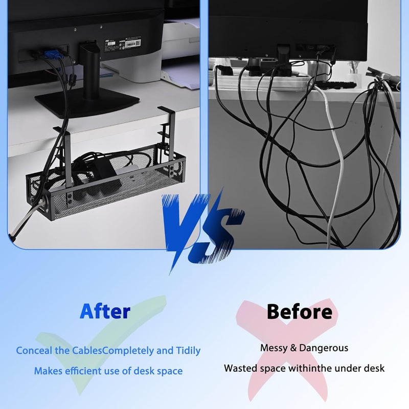 QUELIEN Under Desk Cable Management Tray Small – Clamp-Mounted Wire Organizer & Cord Management Under Desk Rack, No-Drill Metal Cable Organizer for Home Office (Black) - Image 5